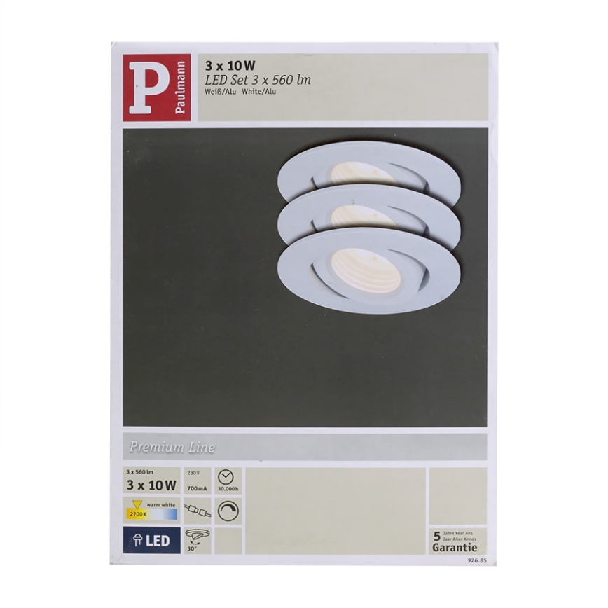 Paulmann 92685 - SET 3xLED/10W Dimbar infälld belysning PREMIUM LINE 230V