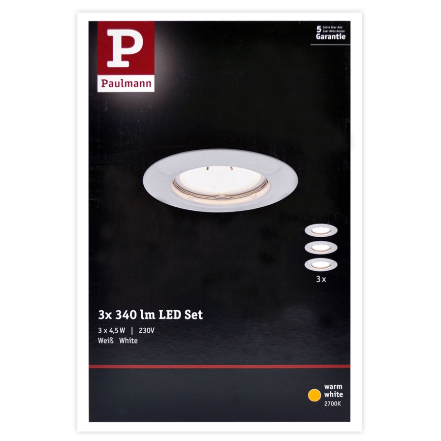 Paulmann 93655 - SET 3xLED-GU10/4,5W Infälld Belysning 230V