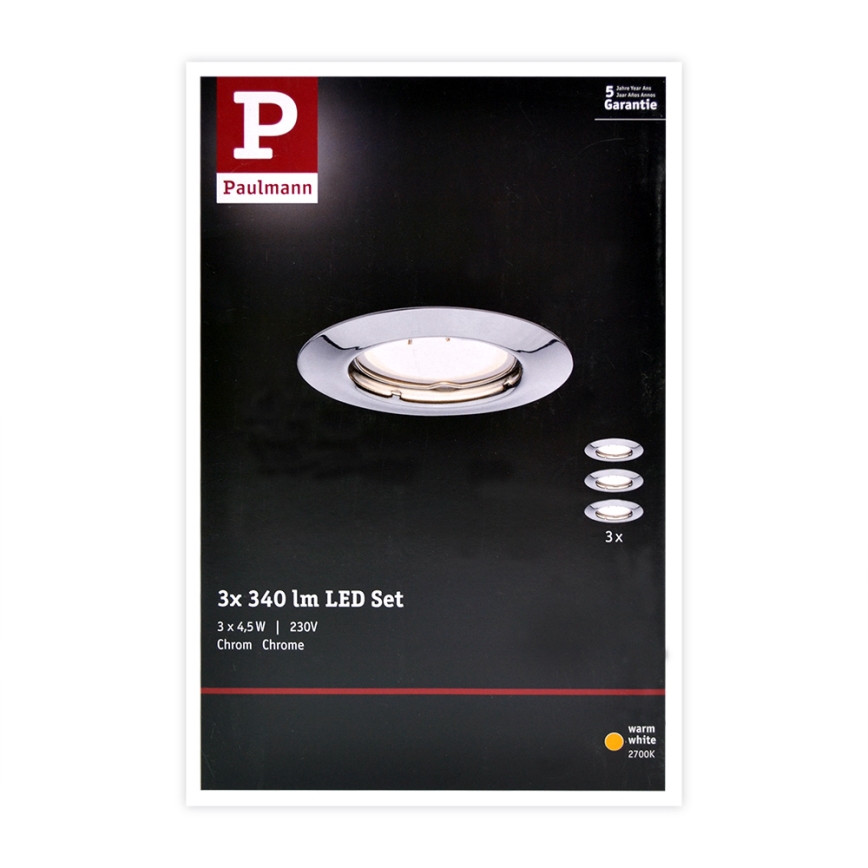 Paulmann 93657 - SET 3x LED/GU10/4,5W Infälld Belysning 230V