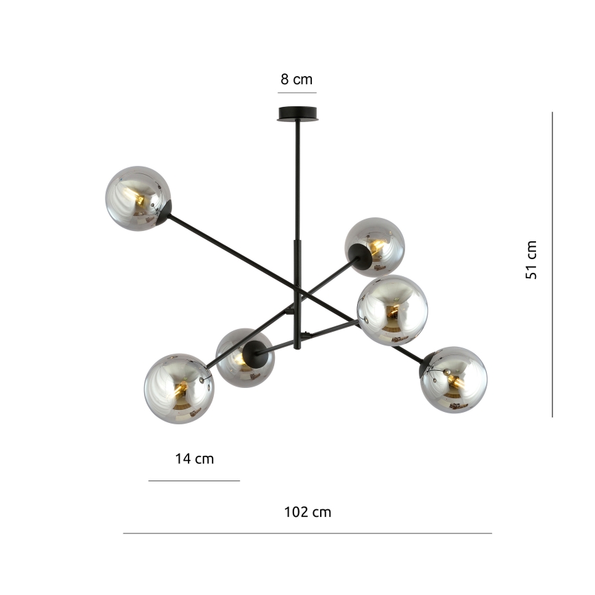 Pendelkrona LINEAR 6xE14/10W/230V svart/grå