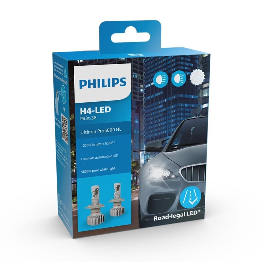 Philips 11342U6000X2 - KIT 2x LED Bilglödlampa Ultinon Pro6000 H4 PX426d/18W/12V 5800K