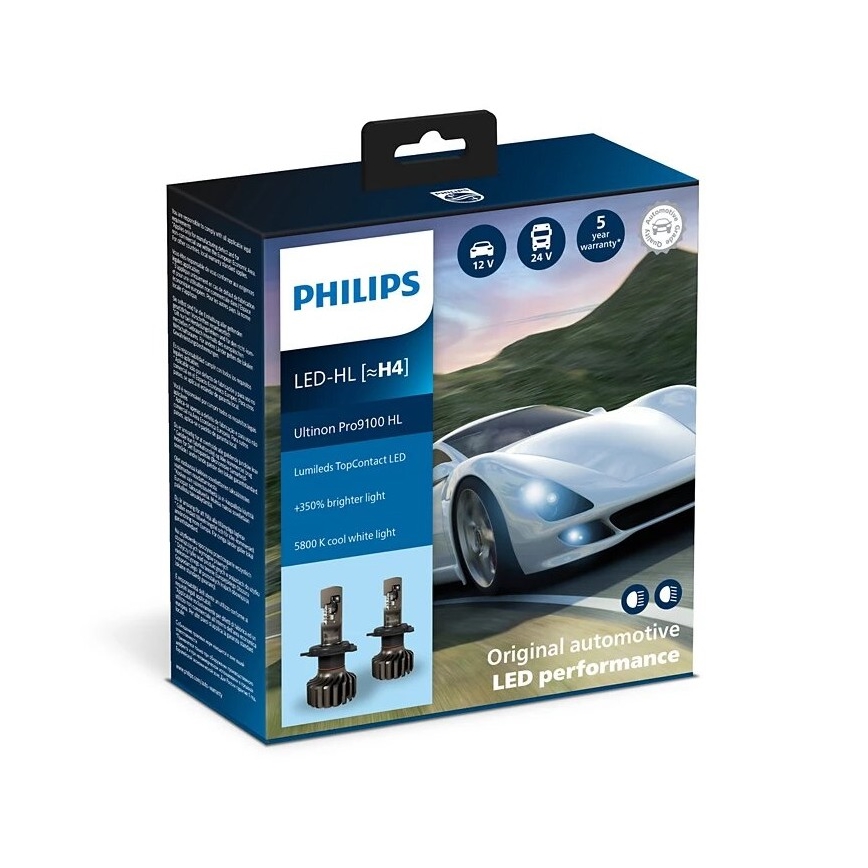 Philips 11342U91X2 -KIT 2x LED Bilglödlampa Ultinon 9100 H4 P43t-38/13,2W/12/24V 5800K