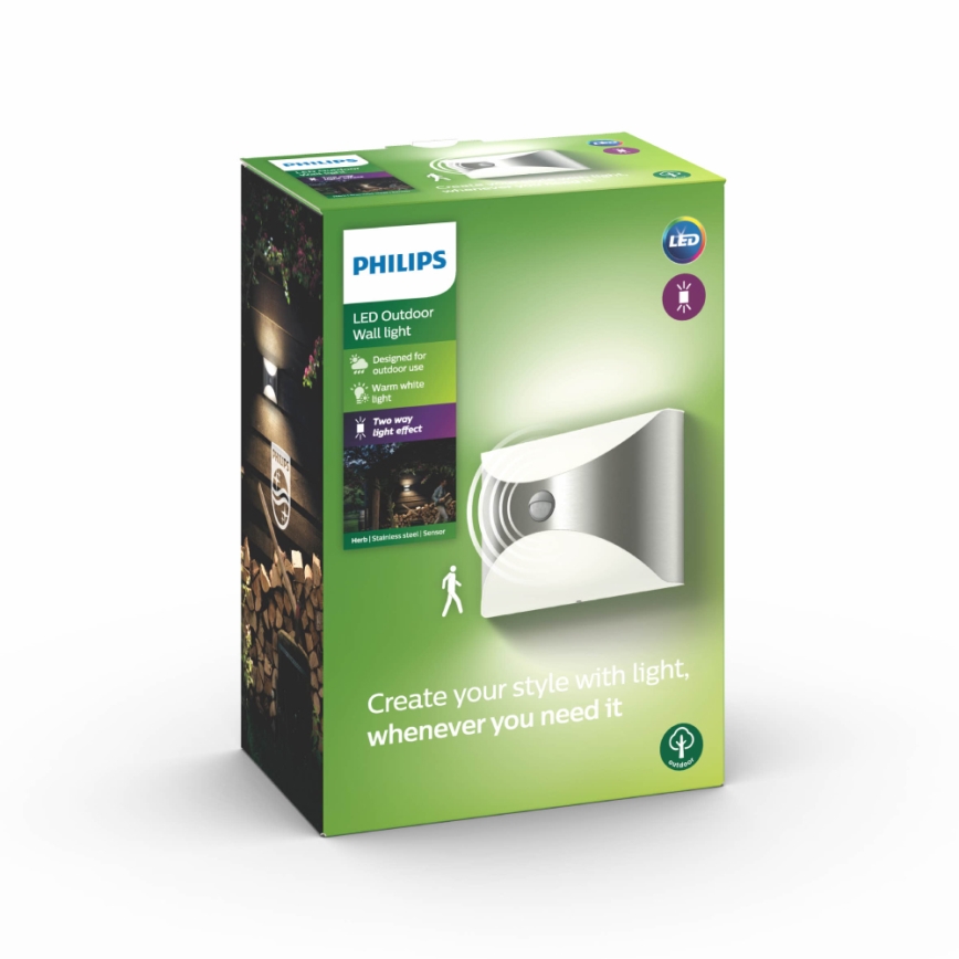 Philips 17299/47/16 - Utomhusbelysning med sensor HERB 1xLED/6W/230V IP44