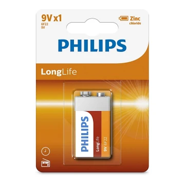Philips 6F22L1B/10 - Zinkklorid Batteri 6F22 LONGLIFE 9V 150mAh