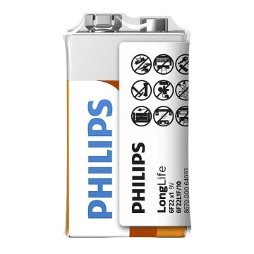 Philips 6F22L1F/10 - Zinkklorid Batterier 6F22 LONGLIFE 9V 150mAh
