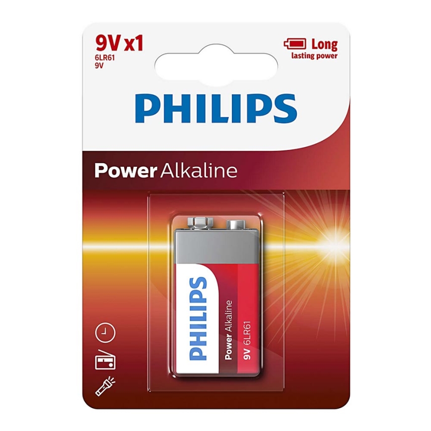 Philips 6LR61P1B/10 - Alkaliska batterier 6LR61 POWER ALKALINE 9V 600mAh
