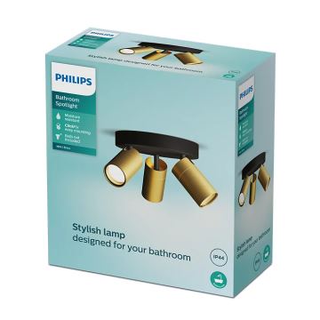 Philips - Badrumsspotlight IDRIS 3xGU10/5W/230V IP44 svart/guld