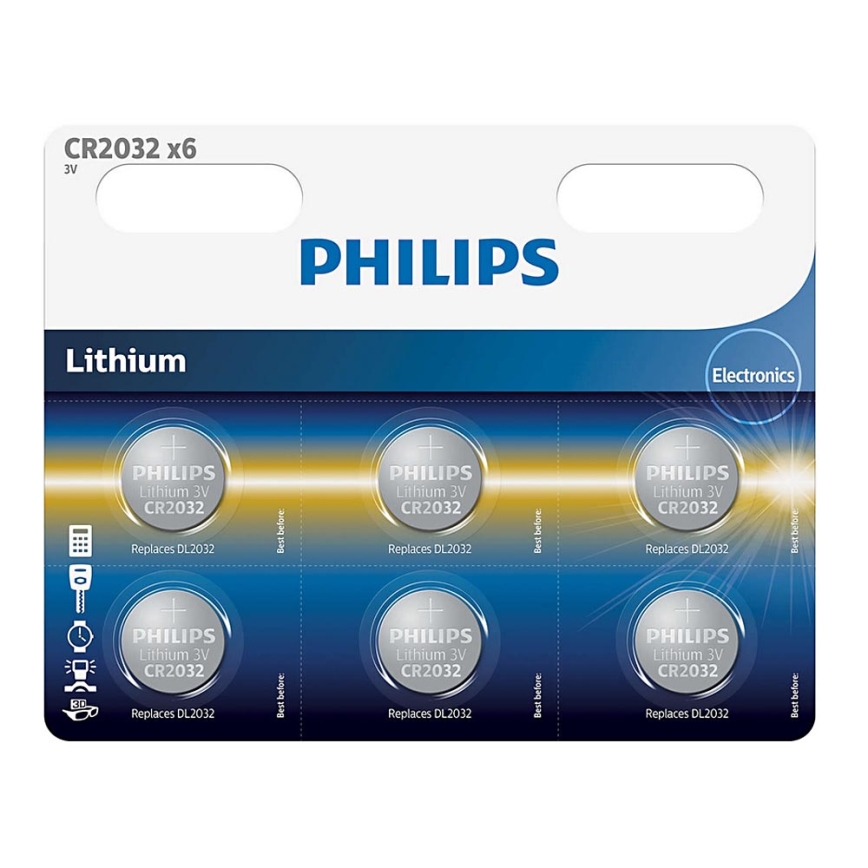 Philips CR2032P6/01B - 6 st Lithium Knappcellbatterier CR2032 MINICELLS 3V 240mAh