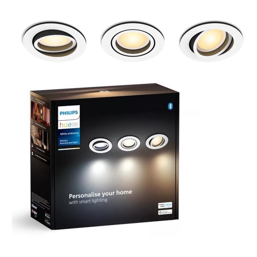 Philips - KIT 3x LED Dimbar infälld belysning Hue MILLISKIN 1xGU10/4,2W/230 2200-6500K