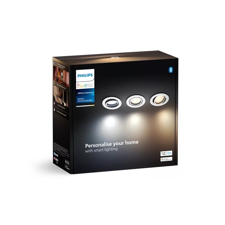 Philips - KIT 3x LED Dimbar infälld belysning Hue MILLISKIN 1xGU10/4,2W/230 2200-6500K