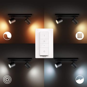 Philips - LED ljusreglerad spotlight Hue RUNNER 2xGU10/4,2W/230V 2200-6500K + fjärrkontroll svart