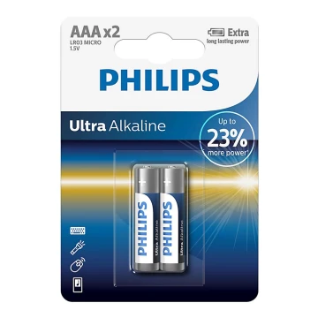 Philips LR03E2B/10 - 2 st Alkaliska batterier AAA ULTRA ALKALINE 1,5V 1250mAh