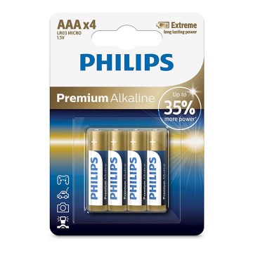 Philips LR03M4B/10 - 4st Alkaliska batterier AAA PREMIUM ALKALINE 1,5V 1320mAh