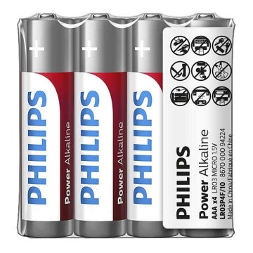 Philips LR03P4F/10 - 4st Alkaliska batterier AAA POWER ALKALINE 1,5V 1150mAh