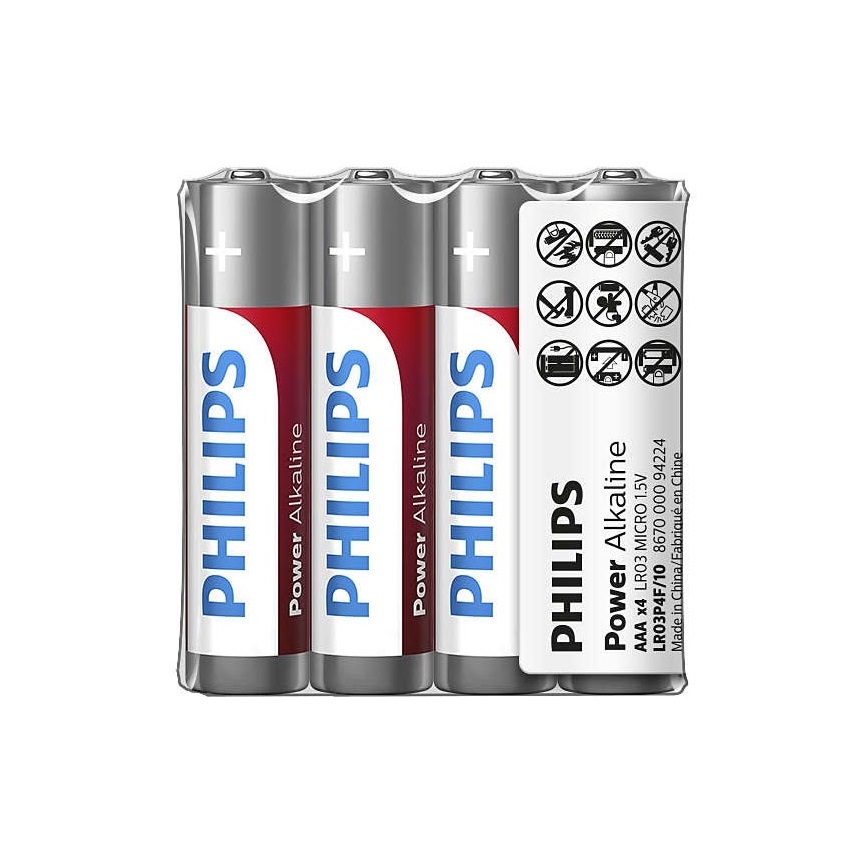 Philips LR03P4F/10 - 4st Alkaliska batterier AAA POWER ALKALINE 1,5V 1150mAh