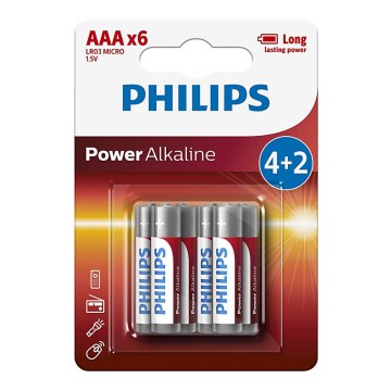 Philips LR03P6BP/10 - 6 st Alkaliska batterier AAA POWER ALKALINE 1,5V 1150mAh