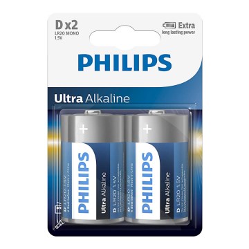 Philips LR20E2B/10 - 2 st Alkaliska batterier D ULTRA ALKALINE 1,5V 15000mAh