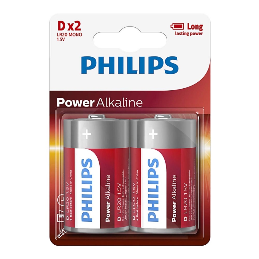 Philips LR20P2B/10 - 2 st Alkaliska batterier D POWER ALKALINE 1,5V 14500mAh