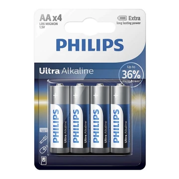 Philips LR6E4B/10 - 4st Alkaliska batterier AA ULTRA ALKALINE 1,5V 2800mAh