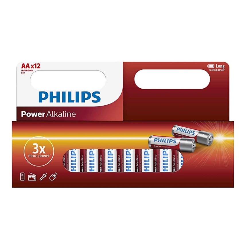 Philips LR6P12W/10 - 12 st Alkaliska batterier AA POWER ALKALINE 1,5V 2600mAh