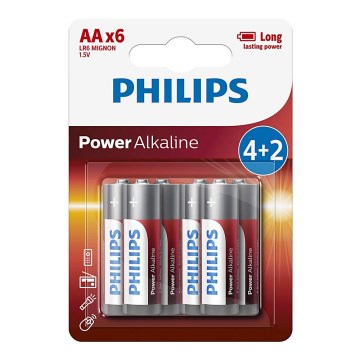 Philips LR6P6BP/10 - 6 st Alkaliska batterier AA POWER ALKALINE 1,5V 2600mAhV