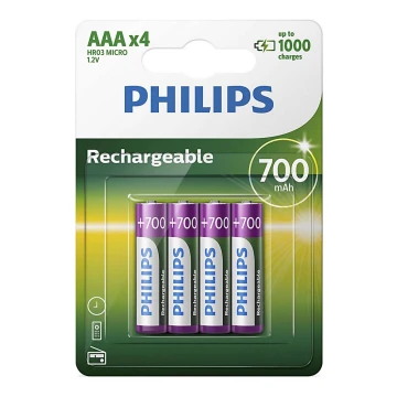 Philips R03B4A70/10 - 4st Laddningsbara Batterier AAA MULTILIFE NiMH/1,2V/700 mAh