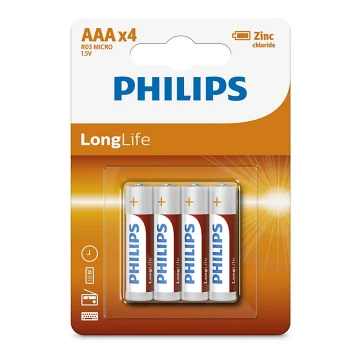 Philips R03L4B/10 - 4 st Zinkklorid Batterier AAA LONGLIFE 1,5V 450mAh
