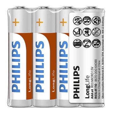 Philips R03L4F/10 - 4 st Zinkklorid Batterier AAA LONGLIFE 1,5V 450mAh