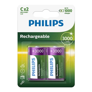 Philips R14B2A300/10 - 2 st Laddningsbara batterier C MULTILIFE NiMH/1,2V/3000 mAh