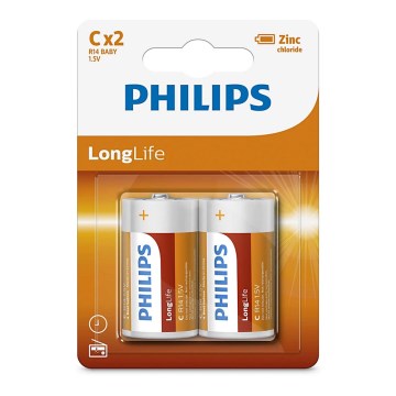 Philips R14L2B/10 - 2 st Zinc-chloride C LONGLIFE 1,5V 2800mAh