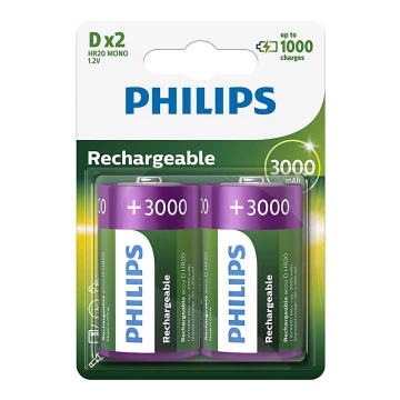 Philips R20B2A300/10 - 2st Laddningsbara Batterier D MULTILIFE NiMH/1,2V/3000 mAh