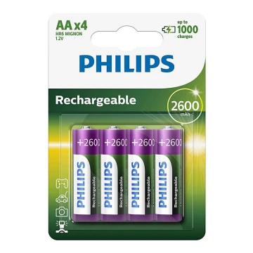 Philips R6B4B260/10 - 4 st Laddningsbara batterier AA MULTILIFE NiMH/1,2V/2600 mAh