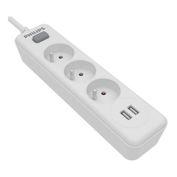 Philips SPN3032WA/60 - Förlängningskabel med brytare 3Z + 2xUSB-A 2m vit