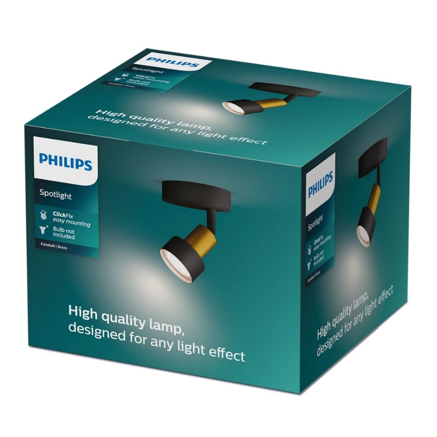 Philips - Spotlight CONDUIT 1xGU10/5W/230V svart/mässing