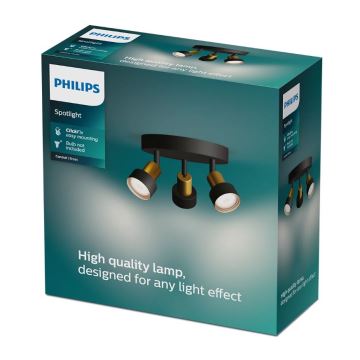 Philips - Spotlight CONDUIT 3xGU10/5W/230V svart/mässing