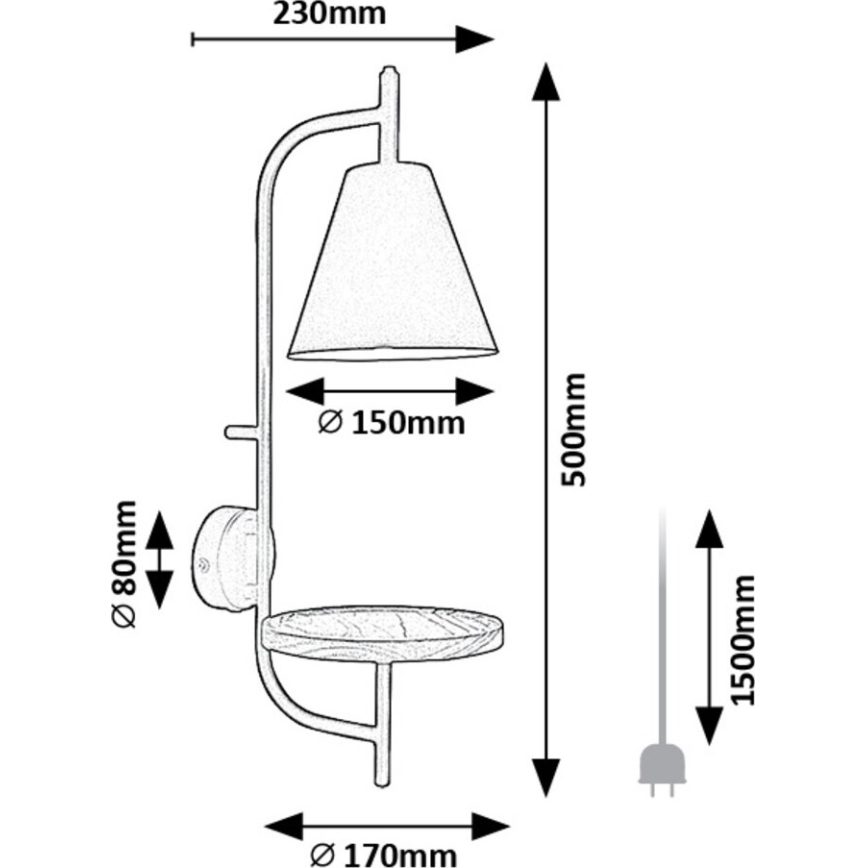 Rabalux - Vägglampa med hylla 1xE27/15W/230V bok