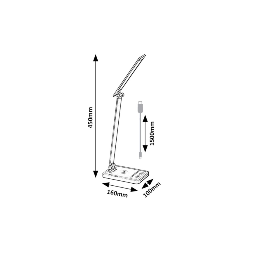 Rabalux 74213 - LED Ljusreglerad flexible bordslampa med trådlös laddning QI och USB LED/5W/5V 3000-6500K