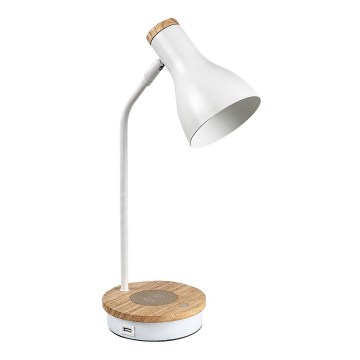 Rabalux - Dimbar touch bordslampa med trådlös laddning 1xE14/25W/230V gummiträd