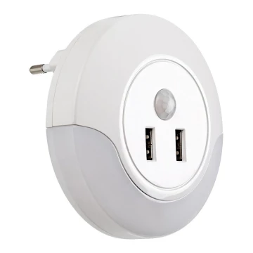 Rabalux - LED nattlampa med sensor för vägguttag 2xUSB LED/13,9W/230V 3000K