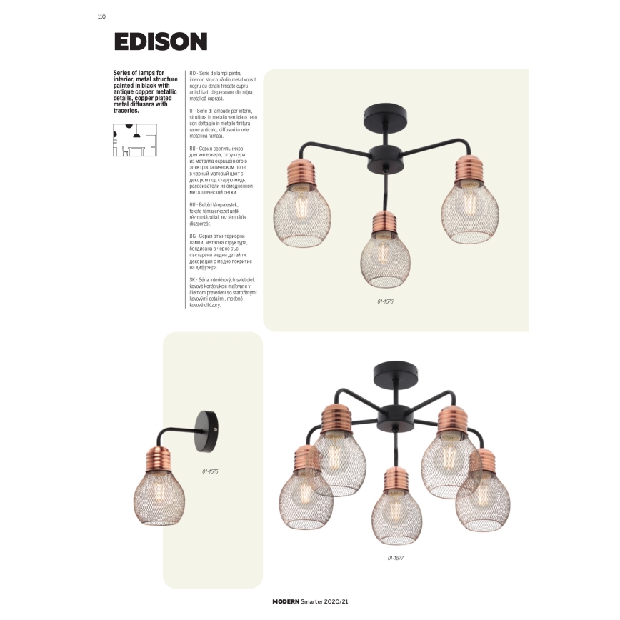 redo 01-1576 - Ljuskrona EDISON 3xE27/42W/230V