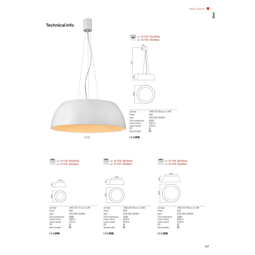 Redo 01-1732 - LED ljuskrona med textilsladd BLAIR LED/55W/230V 3000K vit