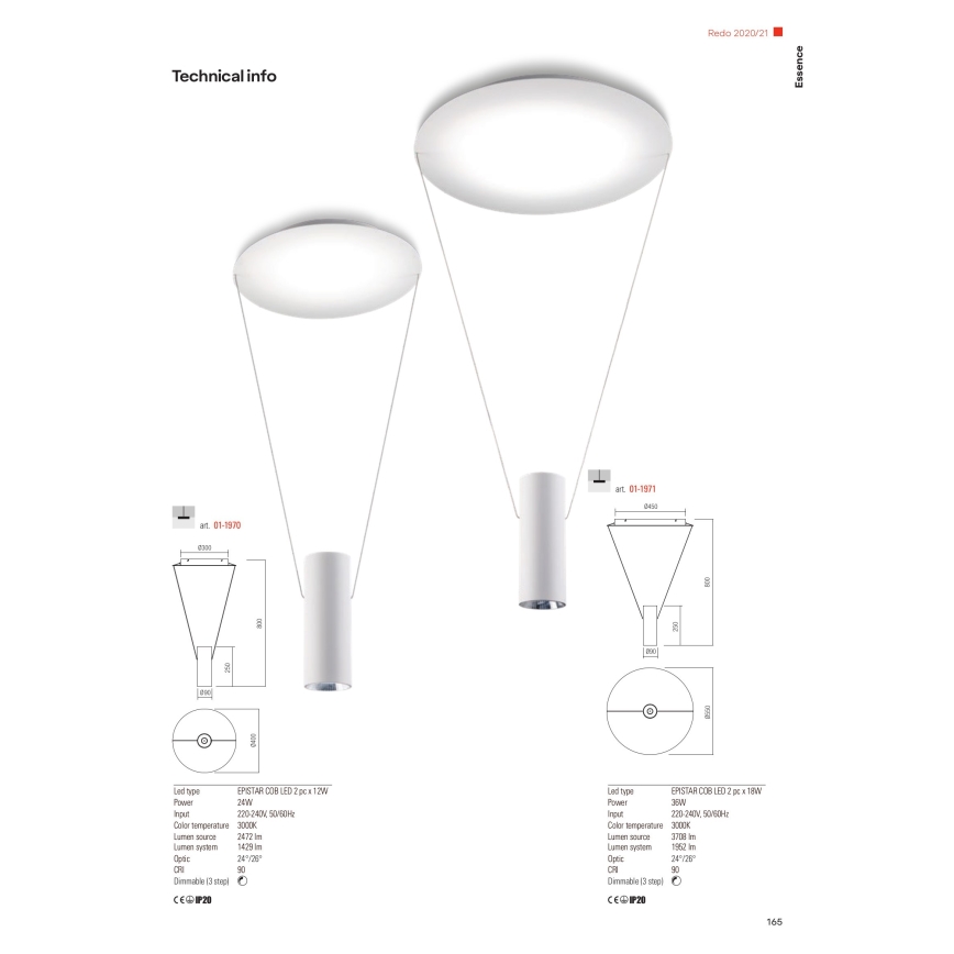 Redo 01-1971 - LED ljusreglerad ljuskrona på textilsladd ESSENCE LED/36W/230V CRI 90 3000K vit