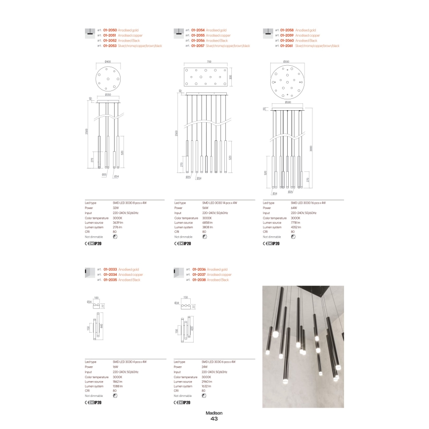 Redo 01-2048 - LED ljuskrona med textilsladd MADISON 8xLED/4W/230V svart