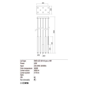 Redo 01-2048 - LED ljuskrona med textilsladd MADISON 8xLED/4W/230V svart