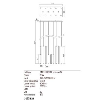 Redo 01-2055 - LED ljuskrona med textilsladd MADISON 14xLED/4W/230V koppar