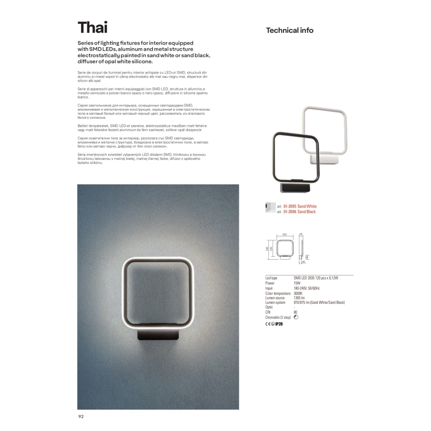 Redo 01-2098 - LED ljusreglerad ljuskrona på textilsladd THAI LED/66W/230V 3000K svart