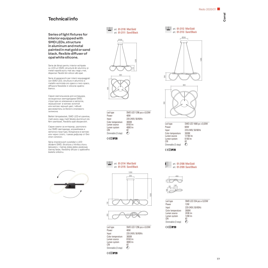 Redo 01-2110 - LED ljusreglerad ljuskrona på textilsladd CORRAL LED/40W/230V 3000K guld