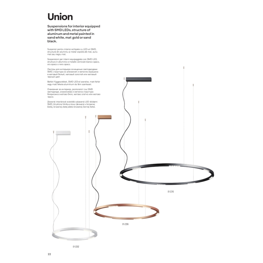 Redo 01-2203 - LED ljuskrona med textilsladd UNION LED/34W/230V CRI 90 3000K diameter 60 cm guld