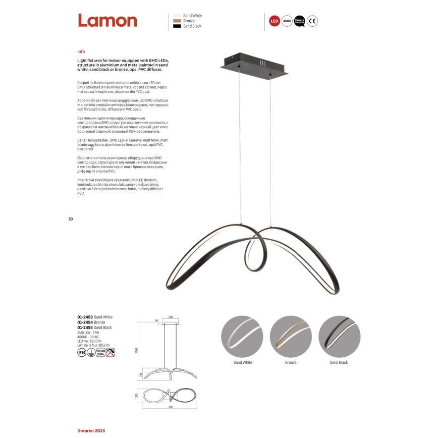 Redo 01-2454 - LED ljuskrona med textilsladd LAMON LED/57W/230V guld