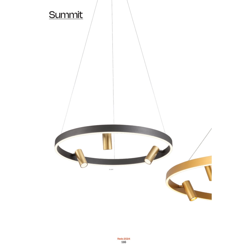 Redo 01-2490 - LED ljuskrona med textilsladd SUMMIT LED/38W/230V CRI 90 diameter 61,6 cm guld